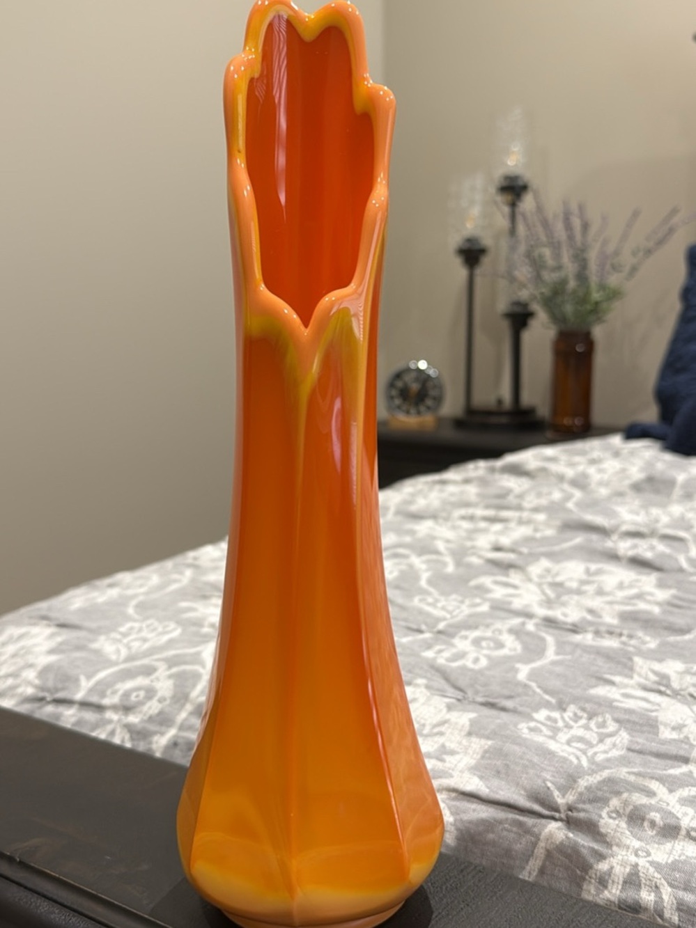 L. E. Smith Swung Orange Glass Vase - Vintage Collectors Item